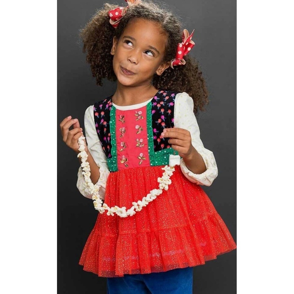 Matilda Jane‎ Girls Caroling Away Top Red Tulle Holiday Christmas Size 4